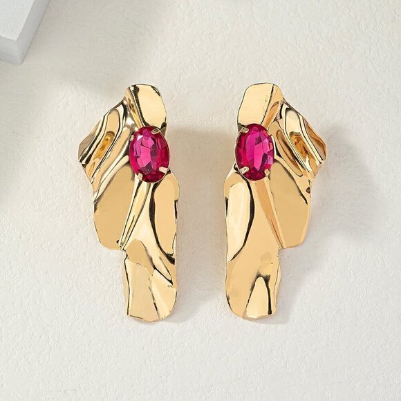 Multicolor Women's Exaggerated Sea Wave Shape Luxurious Earrings - Picture 3 of 6